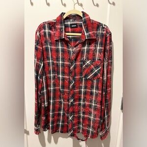 Hudson Red & Black Plaid Button-Down Shirt Distressed. Size XL New With Tags.